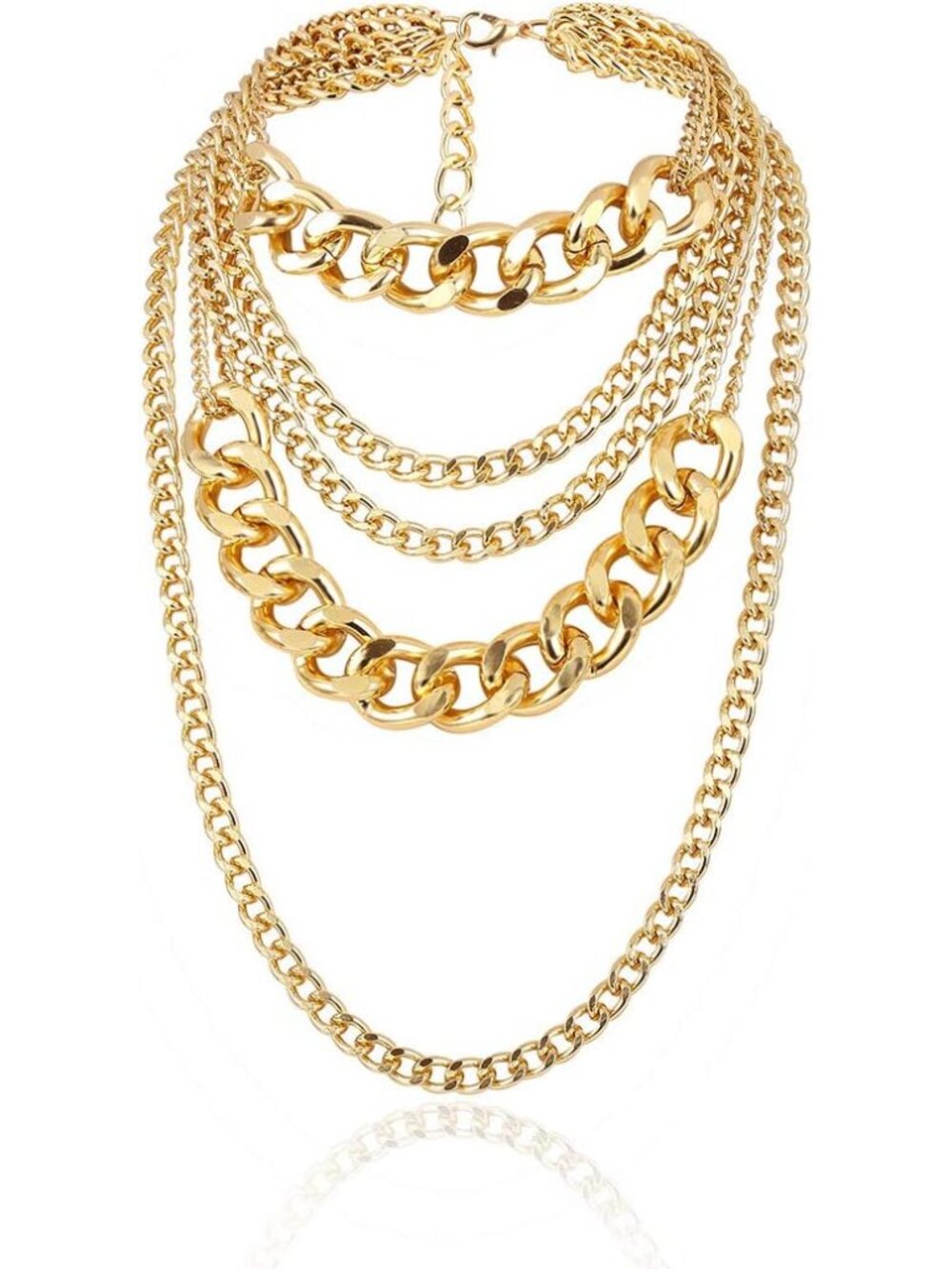 Chunky Gold Necklaces for Women,Multilayer Punk 80s Hip Hop Necklace,Layered Cub